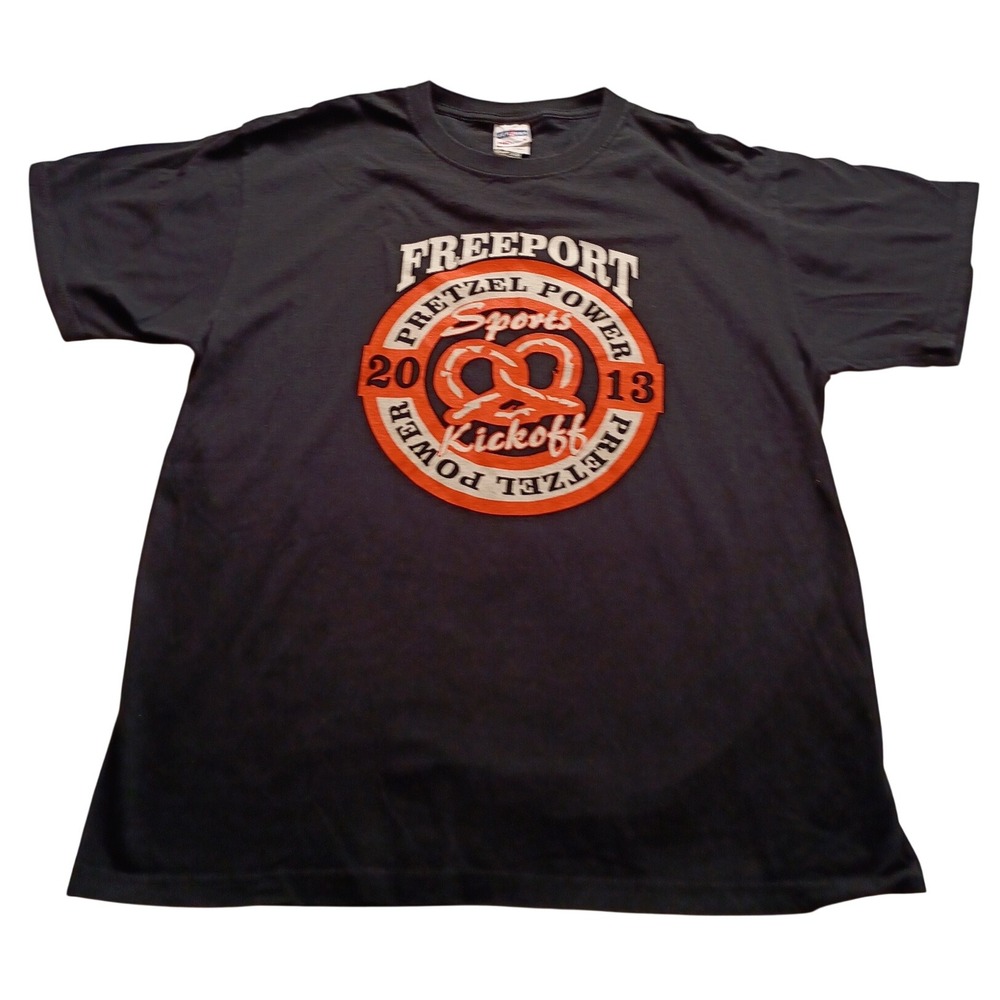 Jerzees T-Shirt Men's Freeport Pretzel Power Sports Kickoff 2013 Black L NWOT